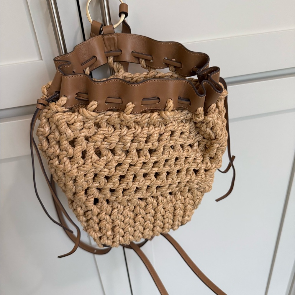 Tan Woven Bucket Bag